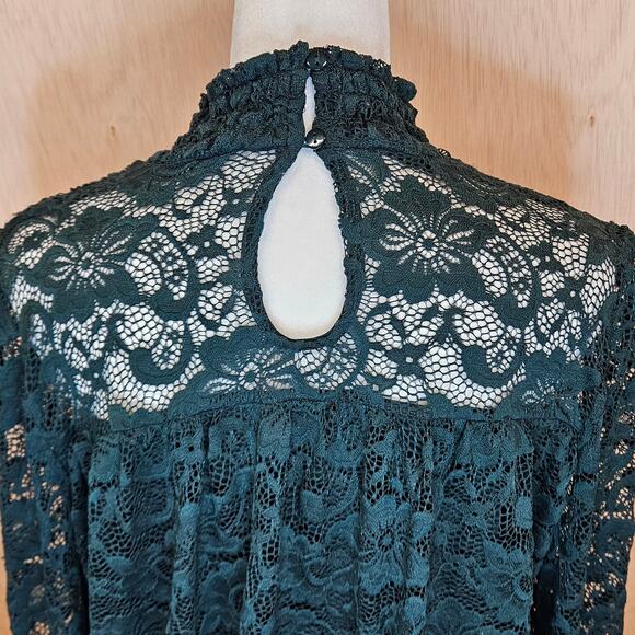 Cable & Gauge Green Mock Neck Sheer Long Sleeve Lace Floral Blouse Size M - Picture 4 of 10